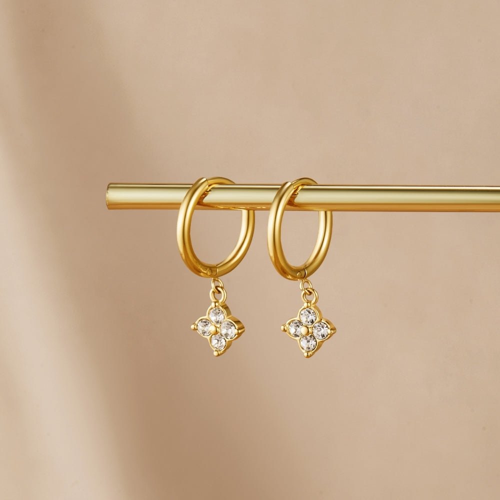 Crystal Four Leaf Clover Drop Earrings - Beautiful Earth Boutique