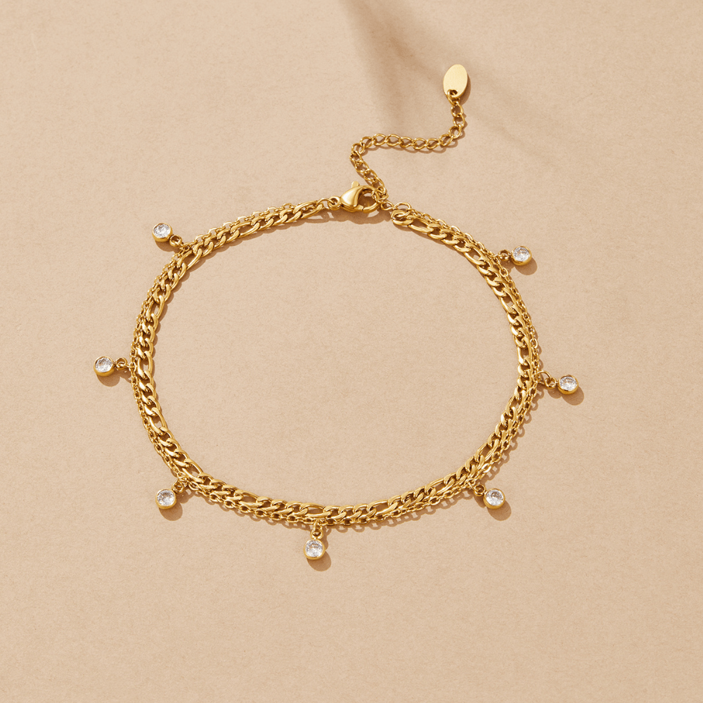 Vera Gold & Crystal Layered Anklet - Beautiful Earth Boutique