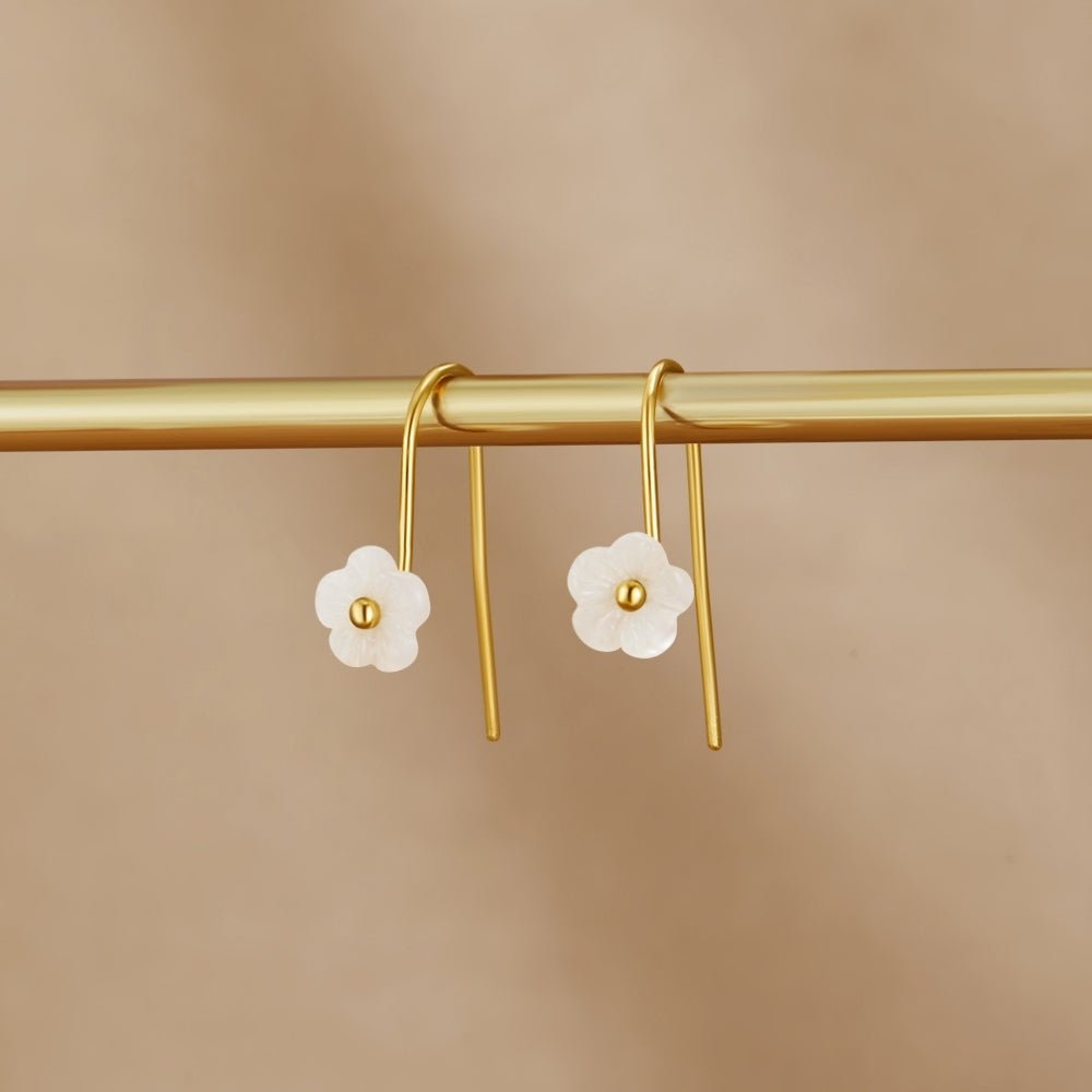 White Petal Shell Drop Earrings - Beautiful Earth Boutique