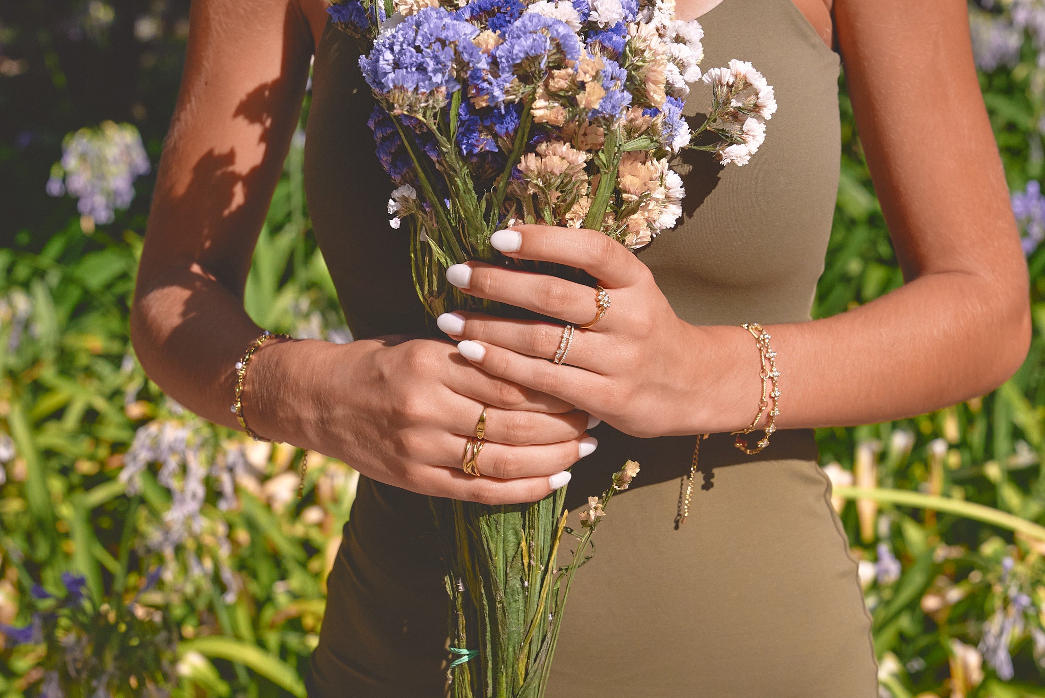 Golden Sculpted Flower Band Ring - Beautiful Earth Boutique