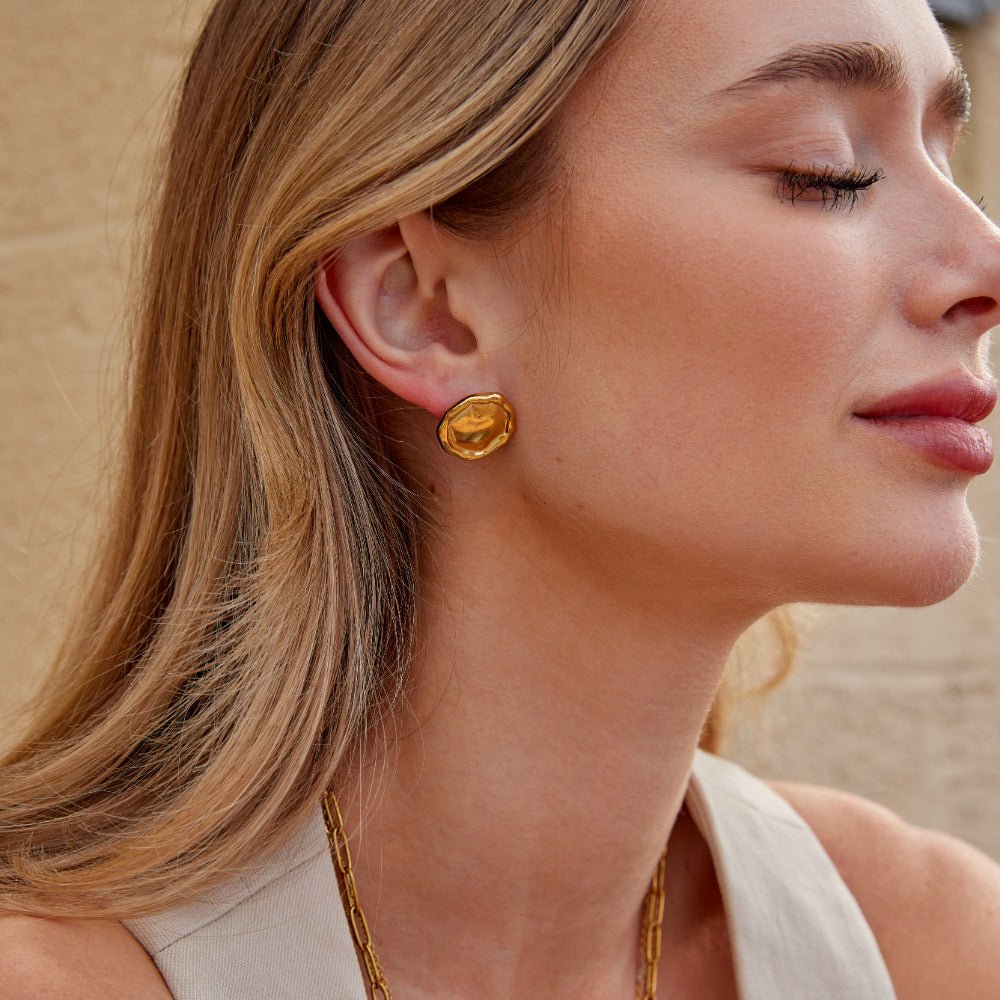 Ava Gold Button Earrings - Beautiful Earth Boutique