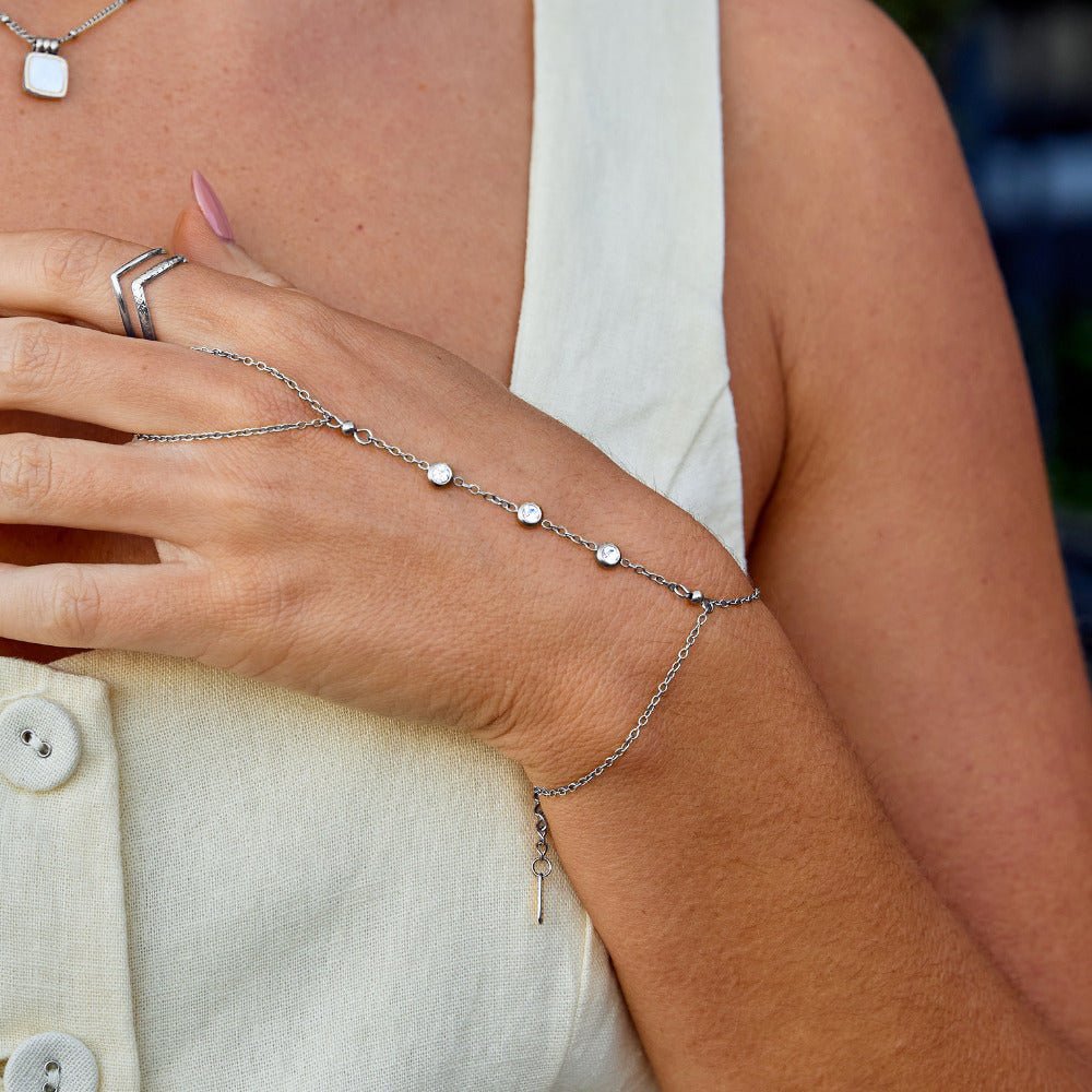 Freya Crystal & Silver Hand Chain Bracelet - Beautiful Earth Boutique