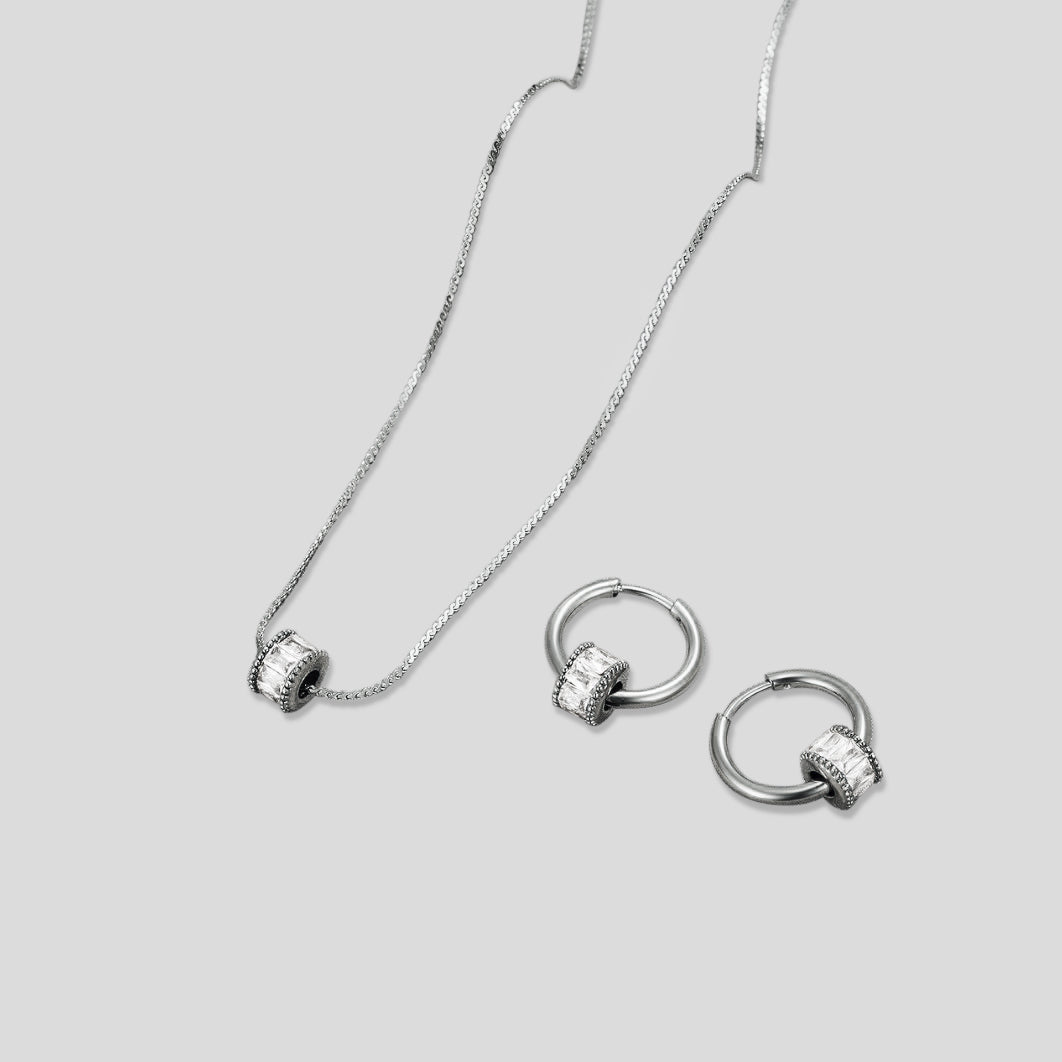 Gigi Crystal Silver Hoop Earrings