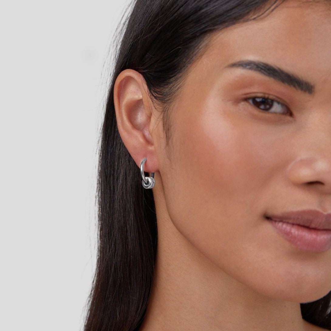 Gigi Crystal Silver Hoop Earrings - Beautiful Earth Boutique