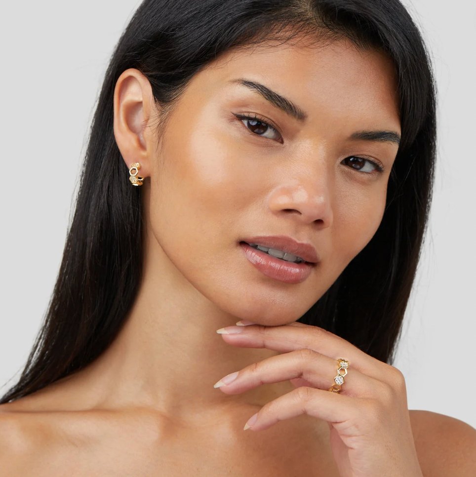 Gold & Crystal Honeycomb Ring - Beautiful Earth Boutique