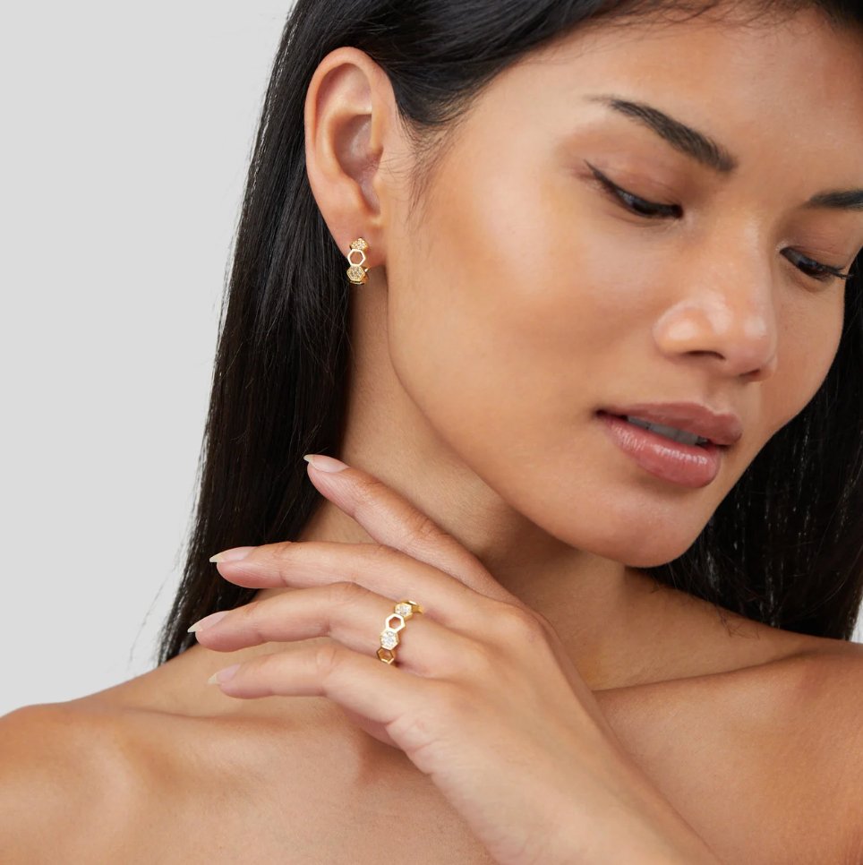 Gold & Crystal Honeycomb Ring - Beautiful Earth Boutique