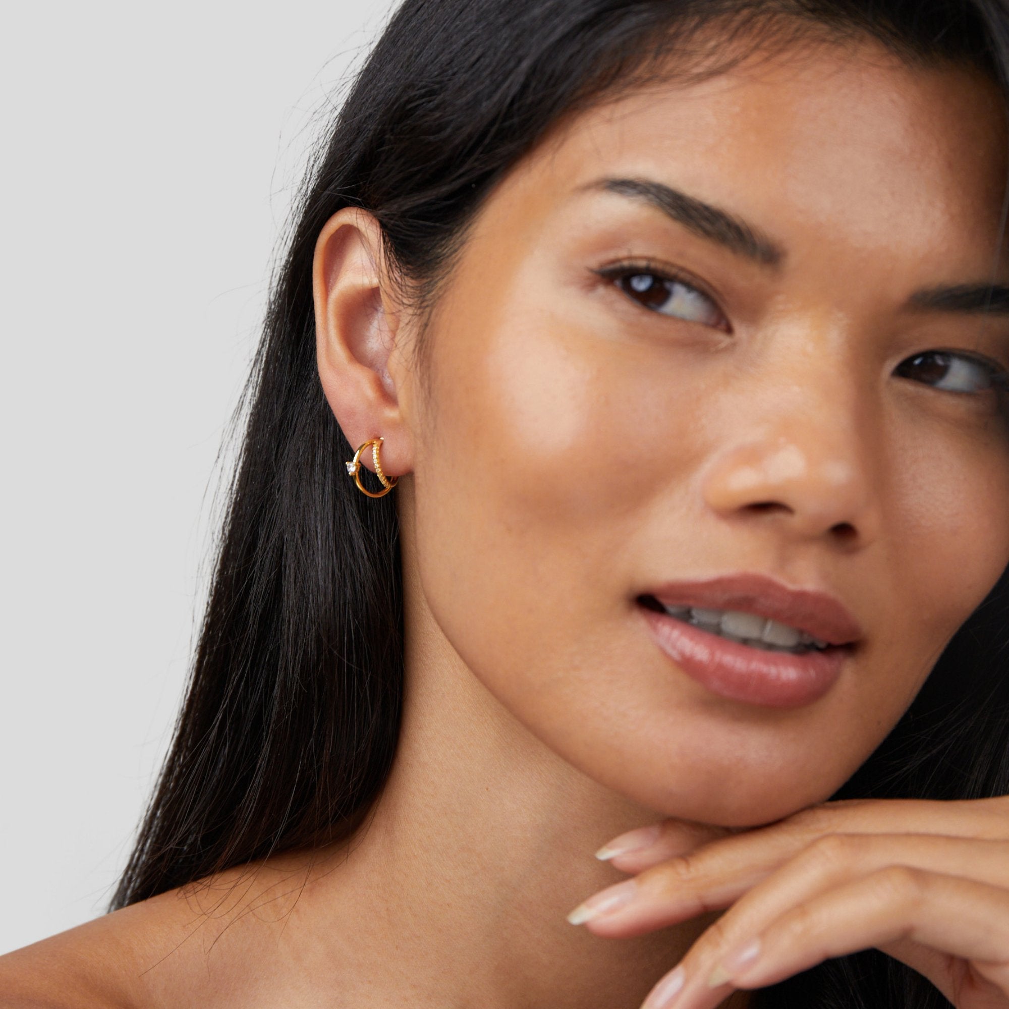 Layered Crystal Gold Hoop Earrings - Beautiful Earth Boutique