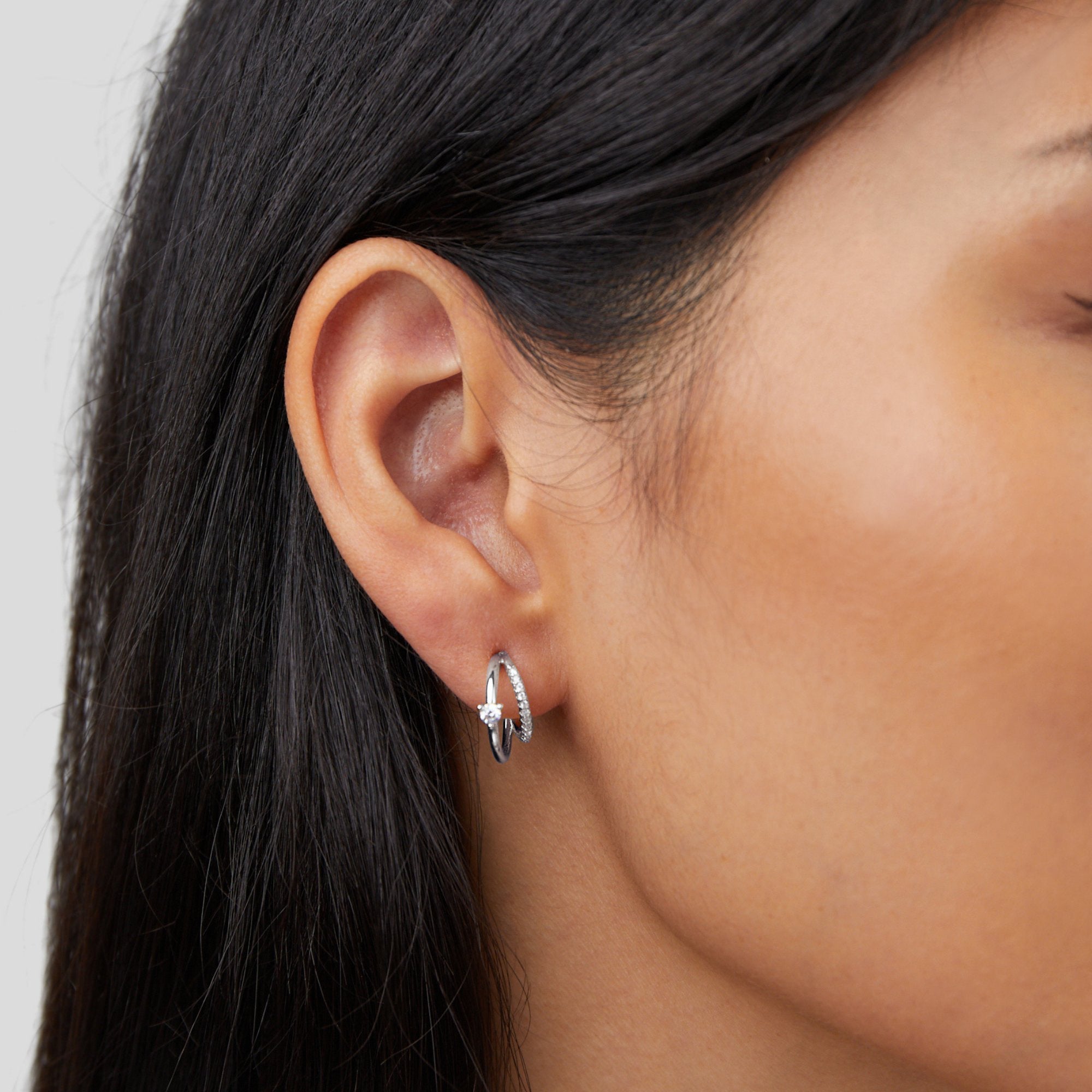 Layered Crystal Silver Hoop Earrings - Beautiful Earth Boutique