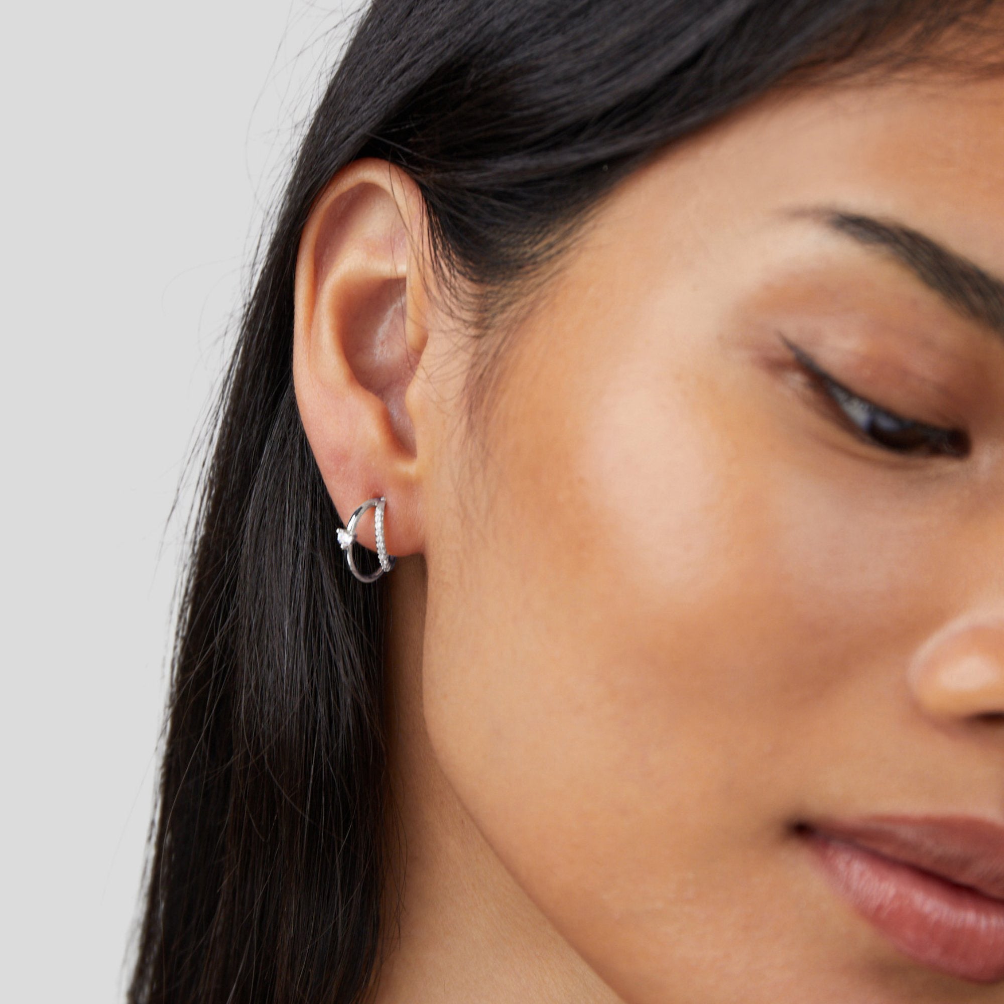 Layered Crystal Silver Hoop Earrings - Beautiful Earth Boutique