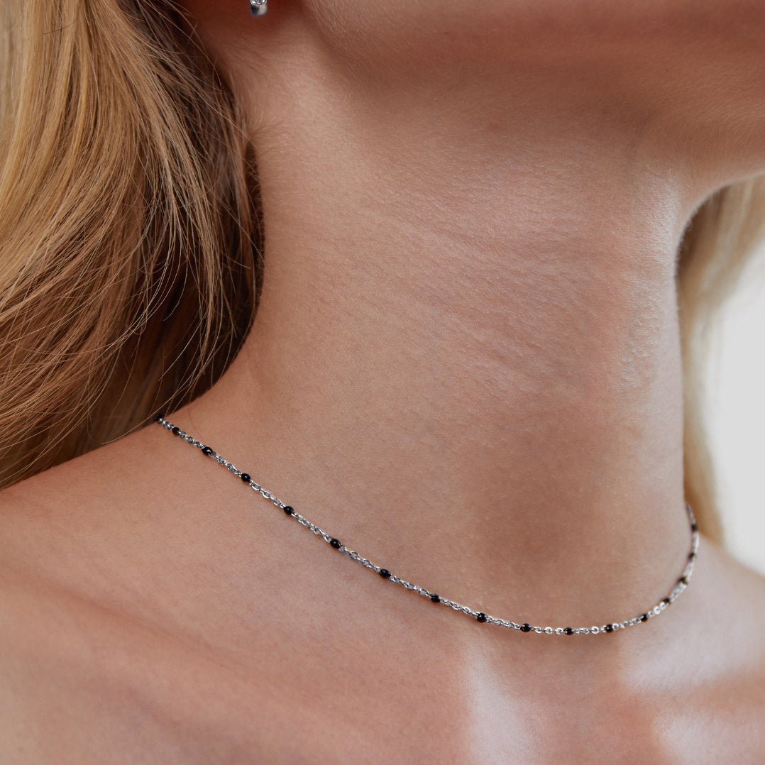 Mila Black Bead Silver Necklace - Beautiful Earth Boutique