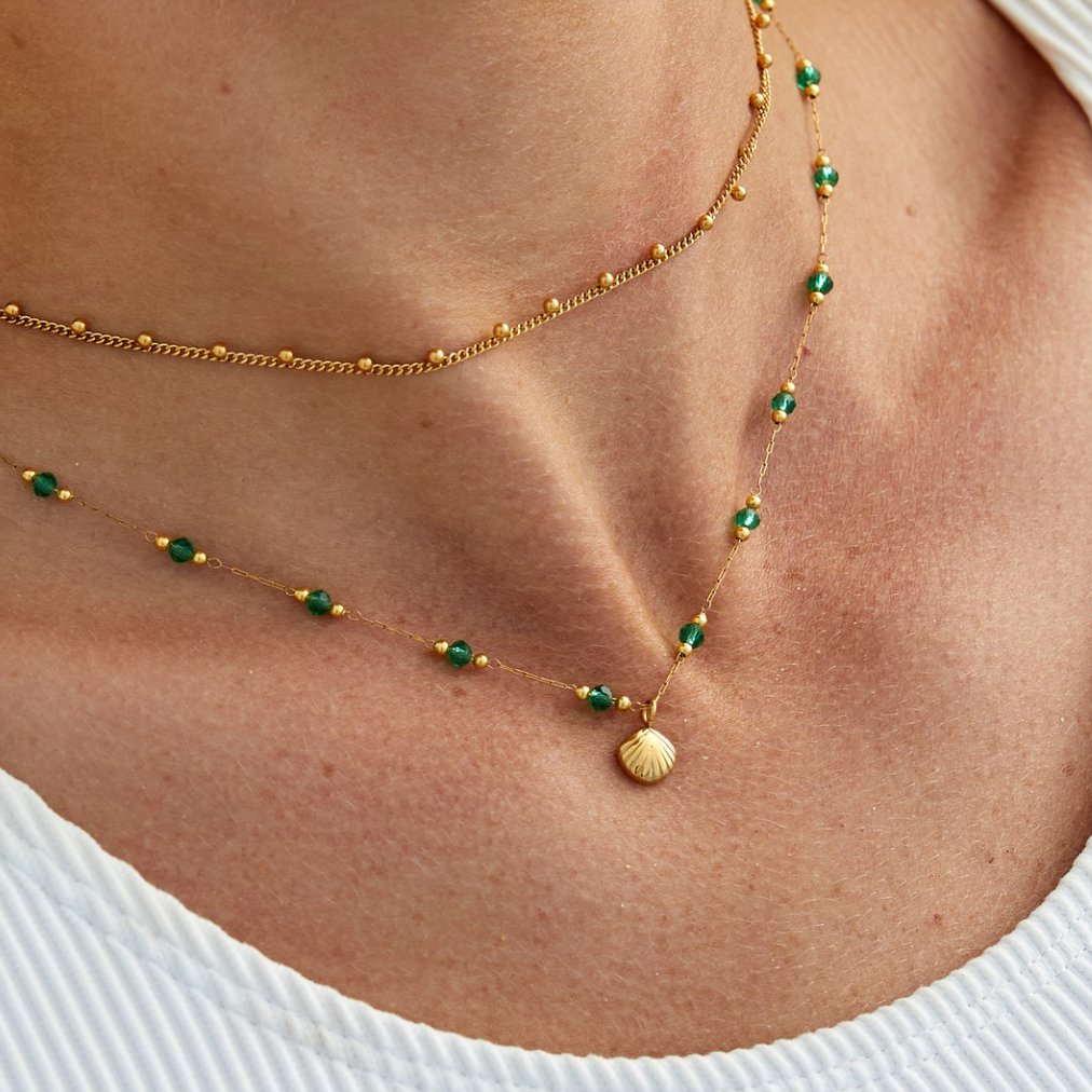 Nerissa Gold Shell & Green Bead Necklace - Beautiful Earth Boutique