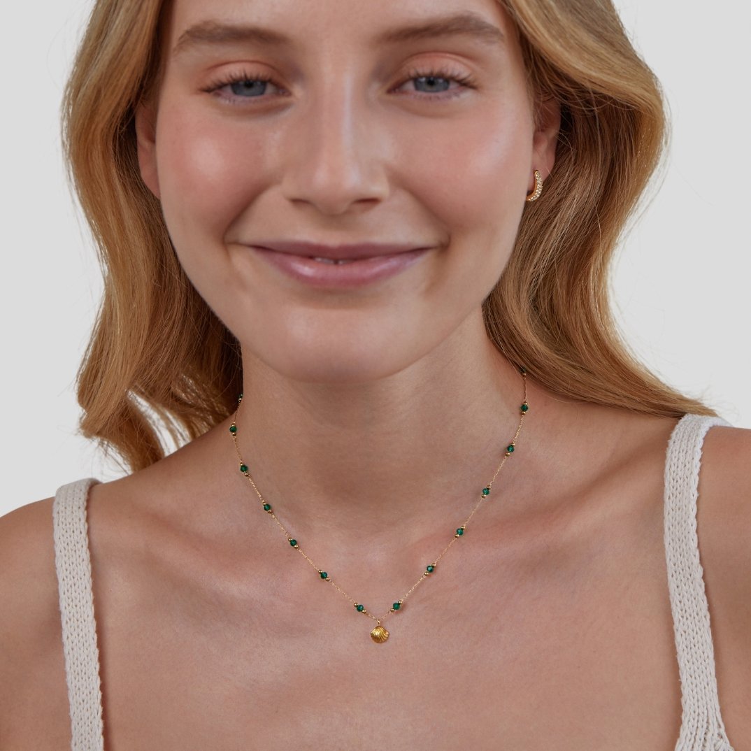 Nerissa Gold Shell & Green Bead Necklace - Beautiful Earth Boutique