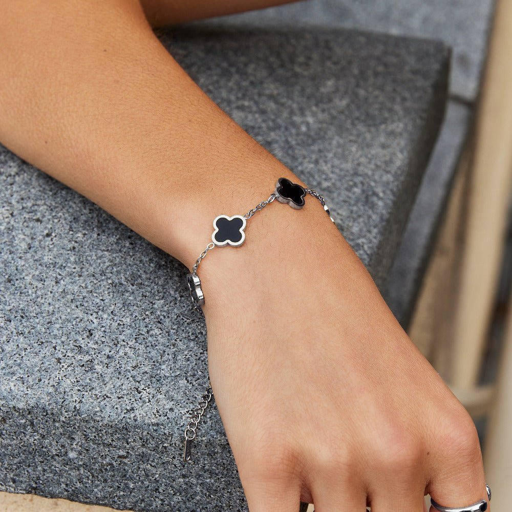 Silver Black Clover Bracelet - Beautiful Earth Boutique