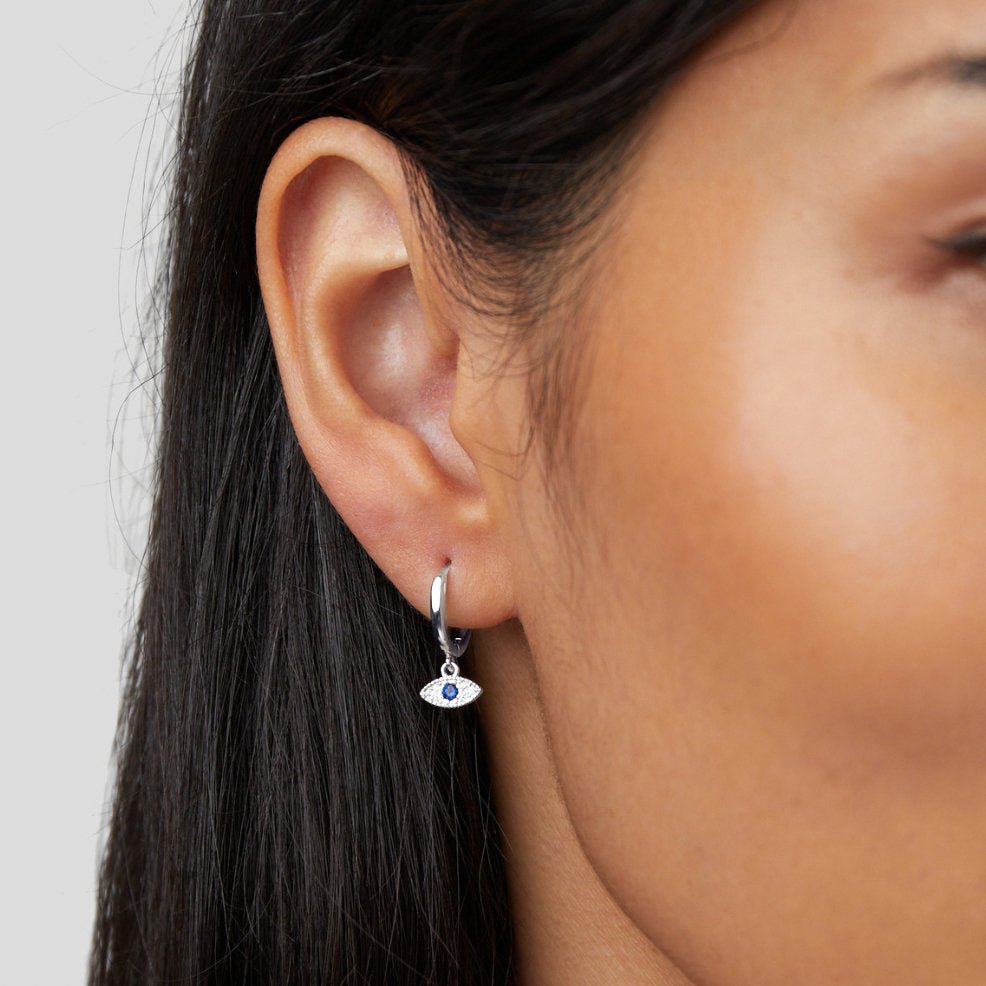 Silver Blue Evil Eye Drop Earrings - Beautiful Earth Boutique