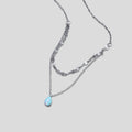 Silver Blue Opal Teardrop Layered Necklace - Beautiful Earth Boutique
