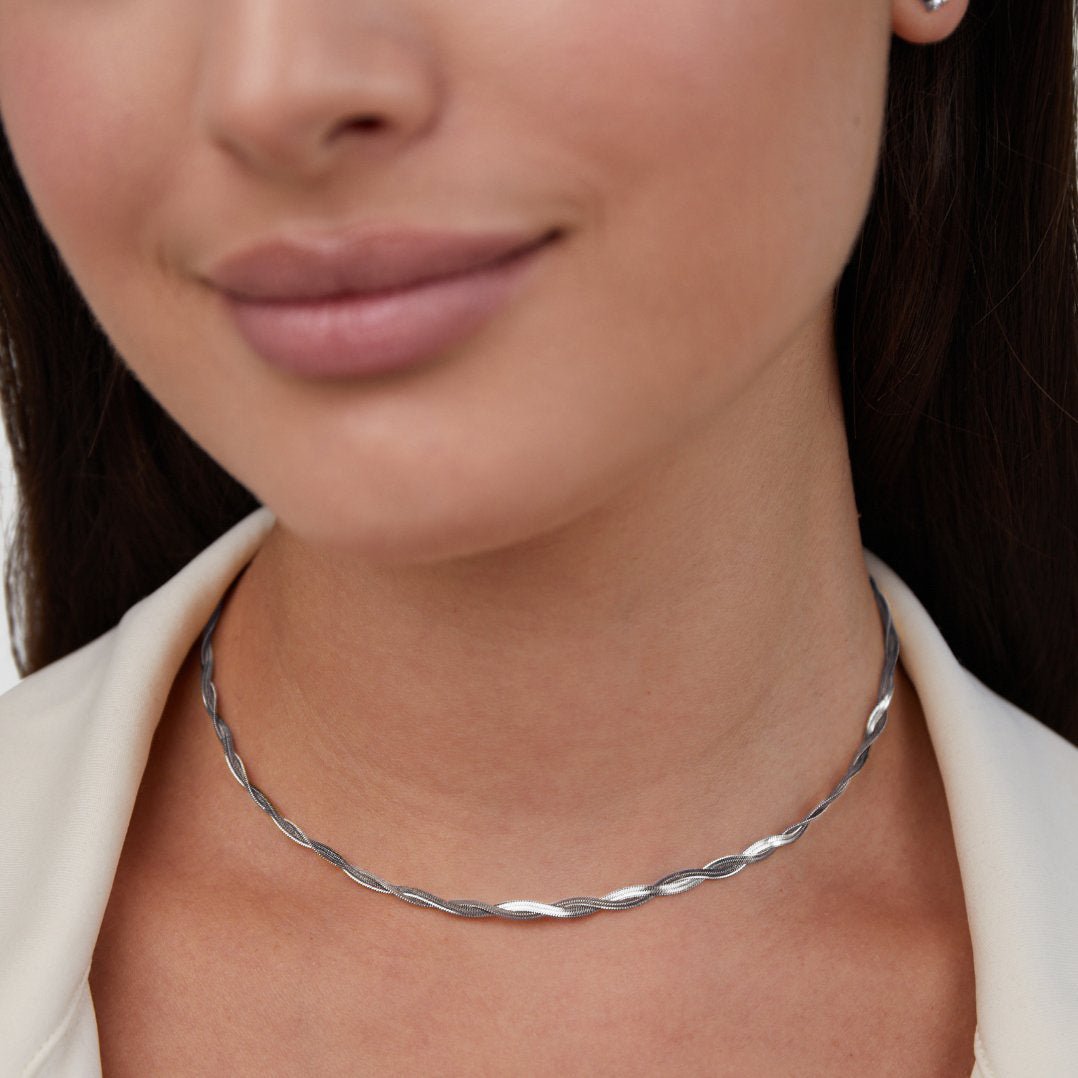Silver Chiara Twist Snake Chain Necklace - Beautiful Earth Boutique
