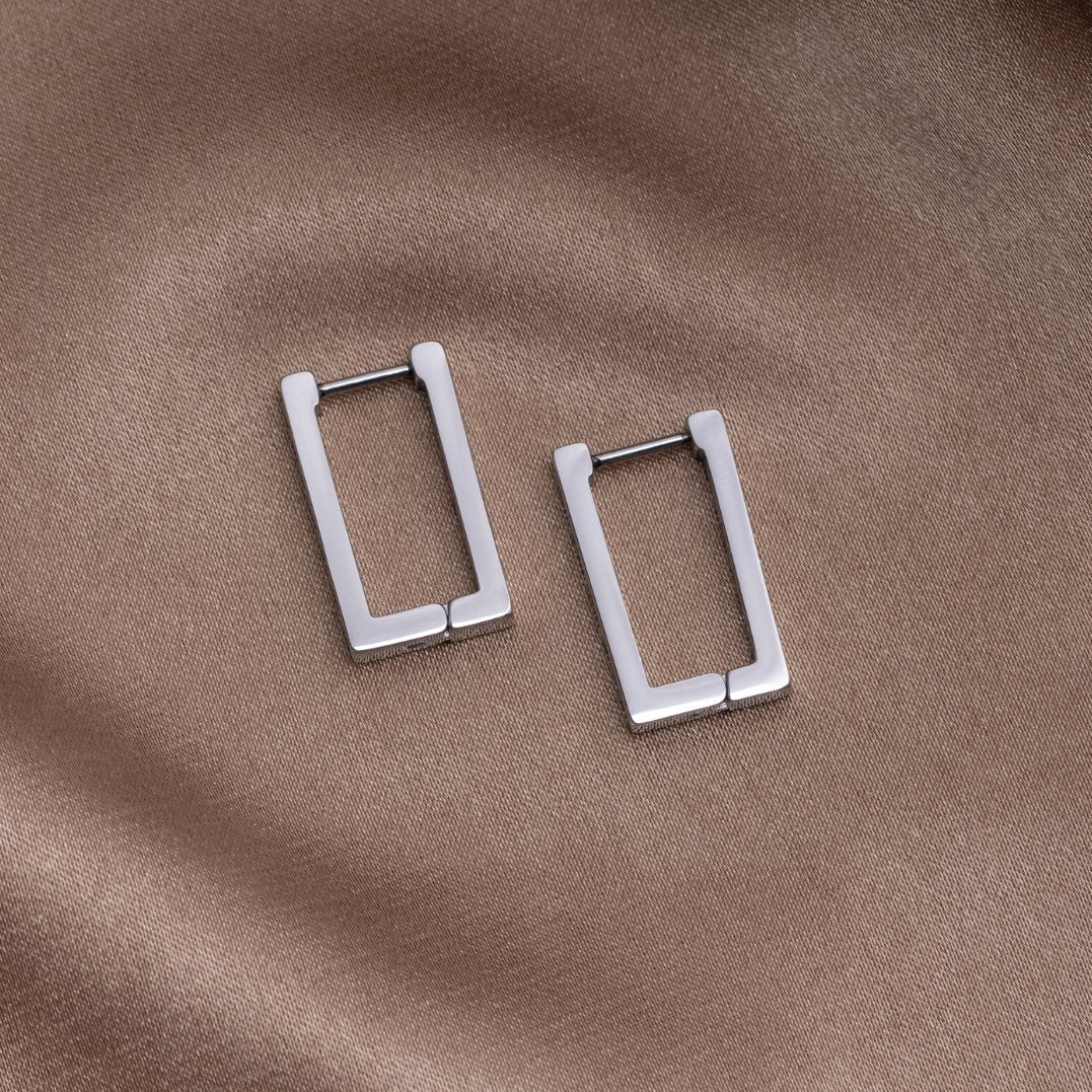 Silver Rectangle Hoop Earrings - Beautiful Earth Boutique