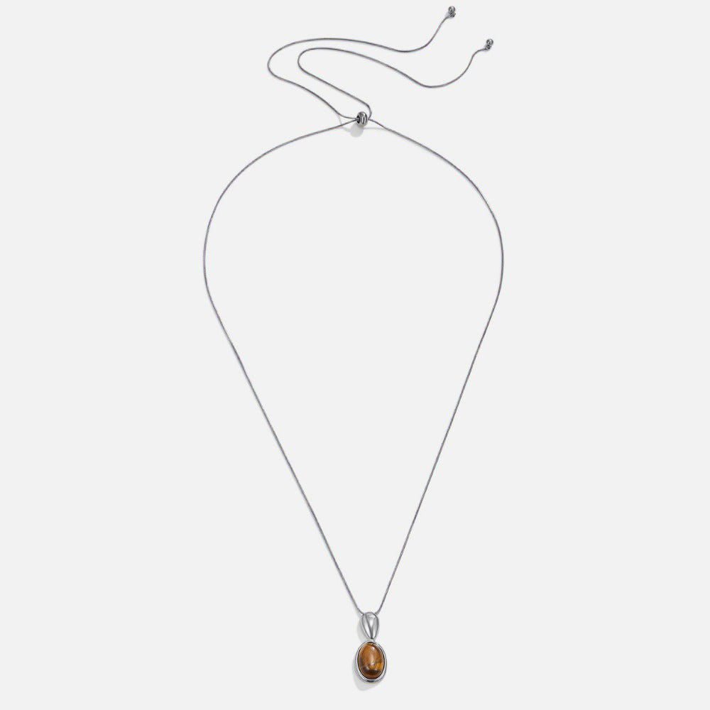 Silver Tiger Eye Stone Long Necklace - Beautiful Earth Boutique