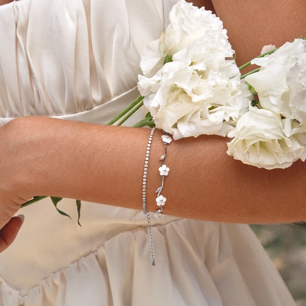 Silver White Pearl Blossom Bracelet - Beautiful Earth Boutique