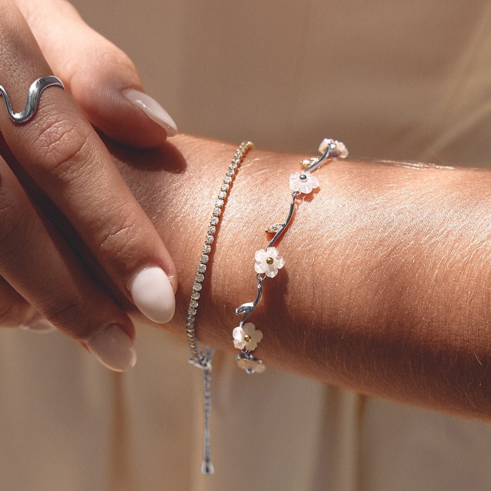 Silver White Pearl Blossom Bracelet - Beautiful Earth Boutique